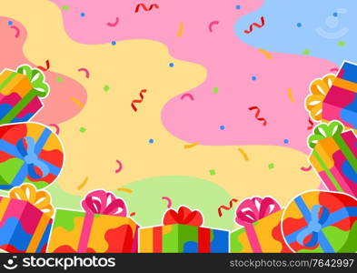 Background with gift boxes. Colorful presents for celebration, discounts or promotions.. Background with gift boxes.