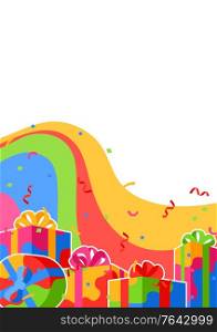 Background with gift boxes. Colorful presents for celebration, discounts or promotions.. Background with gift boxes.