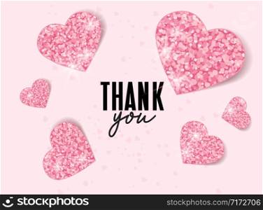 Background with glittering hearts vector illustration. Pink romantic background