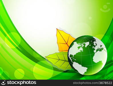 Background with globe and leaves. Abstract illustration