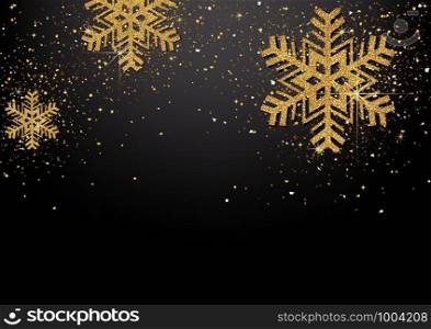 Background with Golden Glittering Snowflakes