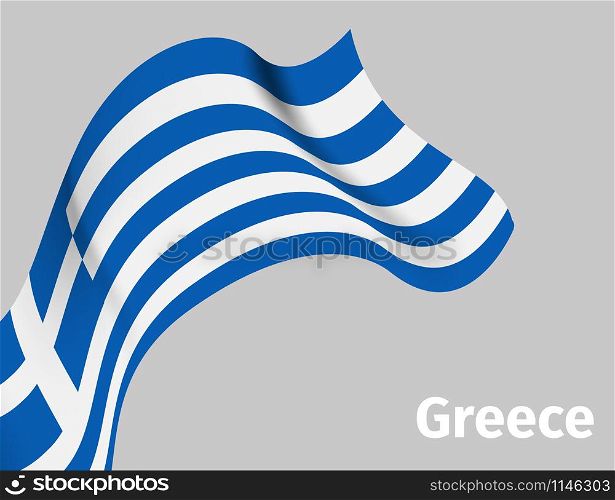 Background with Greece wavy flag on grey, vector illustration. Background with Greece wavy flag