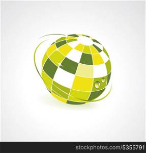Background with green globe icon. Ecology concept