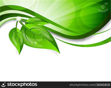 Background with green leaves. Spring illustration