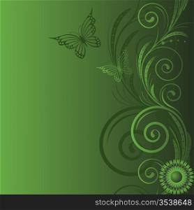 Background with green swirls and butterfly