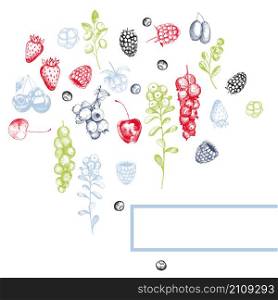 Background with hand-drawn berries. Vector illustration.. Background with hand-drawn berries.