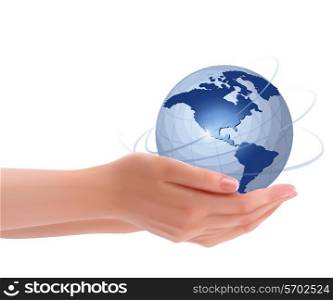 Background with hands holding globe