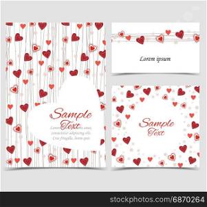 Background with heart decoration. Vector illustration decoration of hearts. Background with pink and red heart. Set of greeting cards