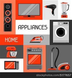 Background with home appliances. Household items for sale and shopping advertising poster. Background with home appliances. Household items for sale and shopping advertising poster.
