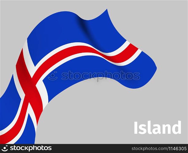 Background with Iceland wavy flag on grey, vector illustration. Background with Iceland wavy flag