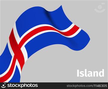 Background with Iceland wavy flag on grey, vector illustration. Background with Iceland wavy flag