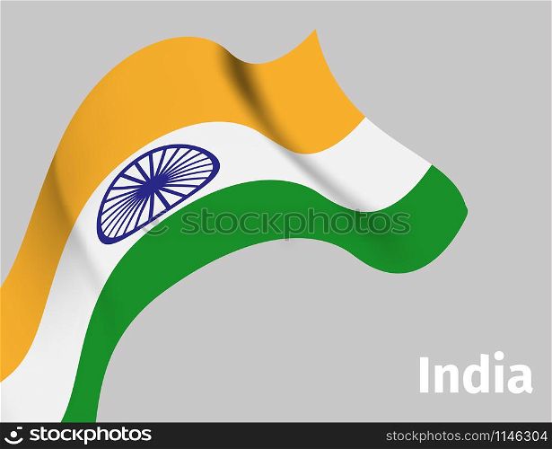 Background with Indian wavy flag on grey, vector illustration. Background with Indian wavy flag