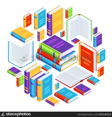 Background with isometric books.. Background with isometric books. Education or bookstore illustration in flat design style.