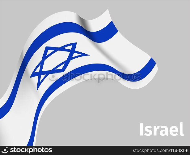 Background with Israel wavy flag on grey, vector illustration. Background with Israel wavy flag