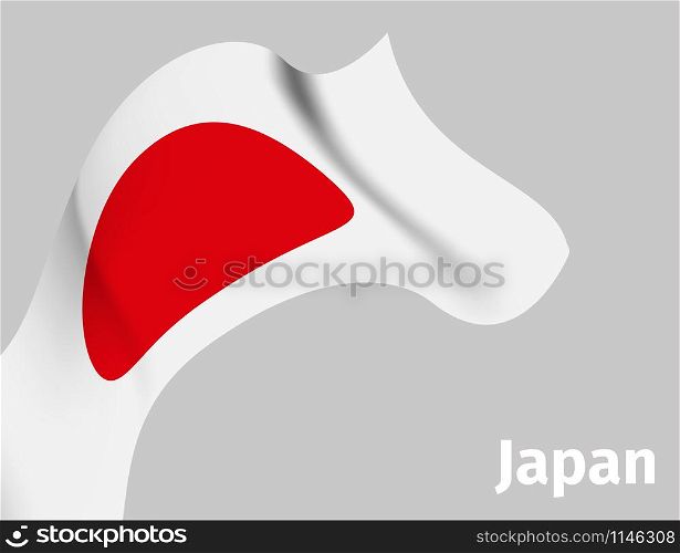 Background with Japan wavy flag on grey, vector illustration. Background with Japan wavy flag
