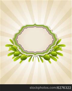 Background with label and green olive branches