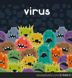 Background with little angry viruses, microbes and monsters.