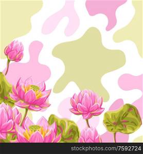 Background with lotus flowers. Water lily decorative illustration. Natural tropical plants.. Background with lotus flowers. Water lily decorative illustration.