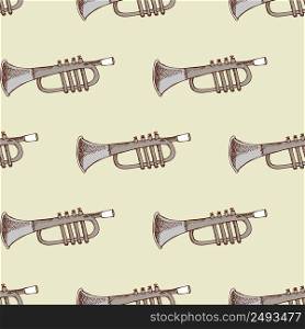 Background with musical instrument trumpet. Concert and party, vector illustration. Background with musical instrument trumpet