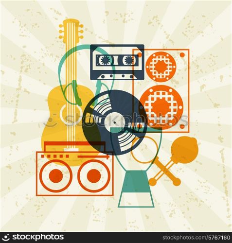 Background with musical instruments in flat design style.