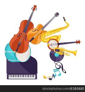 Background with musical instruments. Jazz music festival poster. Background with musical instruments. Jazz music festival poster.