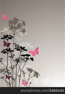 background with night flowers and butterflies