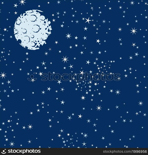 Background with night sky, moon and stars vector illustration