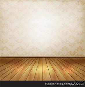 Background with old wall and a wooden floor. Vector.
