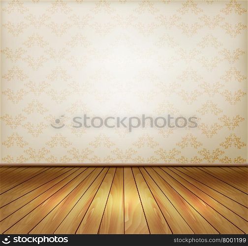 Background with old wall and a wooden floor. Vector.