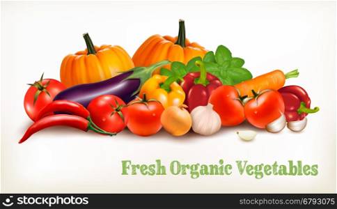 Background With Organic Fresh Vegetables. Healthy Food. Vector illustration