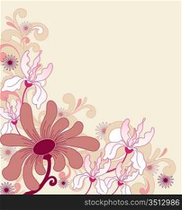 background with ornament, pink and red flowers
