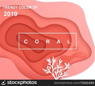 Background with paper cut abstract shapes with coral.Wavy Coral color layers for your design,layouts,business presentations,flyers,posters,invitations.Template for banner,brochure,book cover.Vector. Background with paper cut abstract shapes.