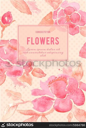 Background with Peony flowers. Watercolor painting in vector.
