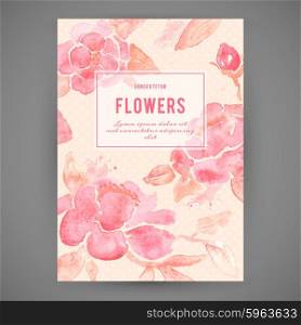 Background with Peony flowers. Watercolor painting in vector.. Background with Peony flowers in vector.