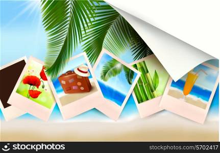 Background with photos from holidays on a seaside. Vector