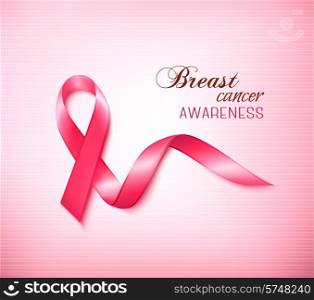 Background with Pink Breast Cancer Ribbon. Vector
