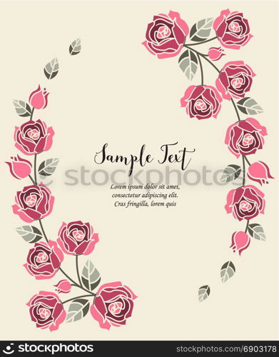 Background with pink roses. Vector illustration Decorative frame with pink roses on light background.