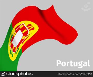 Background with Portugal wavy flag on grey, vector illustration. Background with Portugal wavy flag