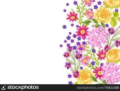Background with pretty flowers. Beautiful decorative natural plants, buds and leaves.. Background with pretty flowers.
