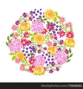Background with pretty flowers. Beautiful decorative natural plants, buds and leaves.. Background with pretty flowers.