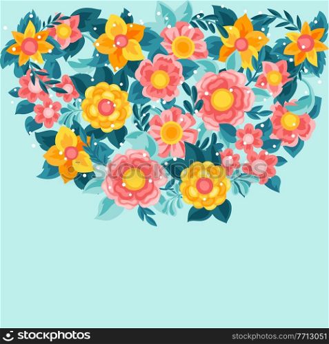 Background with pretty flowers. Beautiful decorative natural plants, buds and leaves. Background with pretty flowers. Beautiful decorative natural buds and leaves