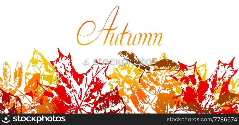 Background with printed leaves. Art illustration of autumn foliage.. Background with printed leaves.