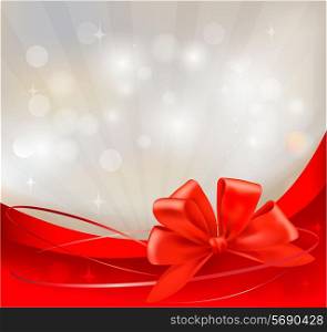 Background with red bow and ribbons. Vector illustration