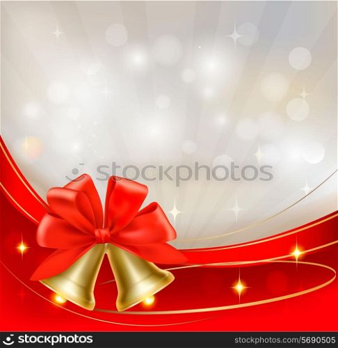 Background with red bow, bells and ribbons