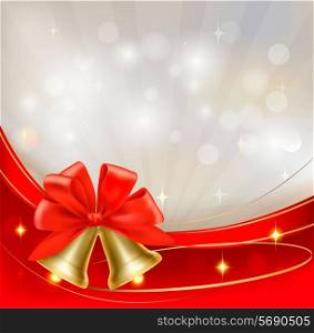 Background with red bow, bells and ribbons