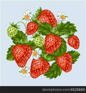 Background with red strawberries. Illustration of berries and leaves. Background with red strawberries. Illustration of berries and leaves.