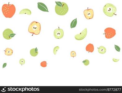 Background with ripe apples. Decorative stylized fruits and leaves.. Background with ripe apples. Decorative fruits and leaves.