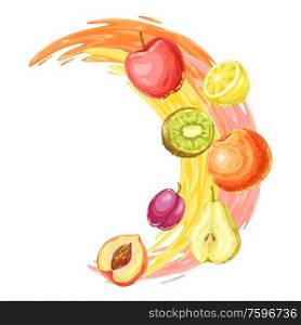 Background with ripe fruits. Tropical vegetarian food decorative illustration.. Background with ripe fruits.
