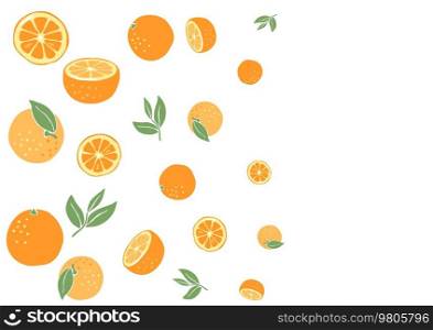 Background with ripe oranges. Decorative stylized fruits and leaves.. Background with ripe oranges. Decorative fruits and leaves.