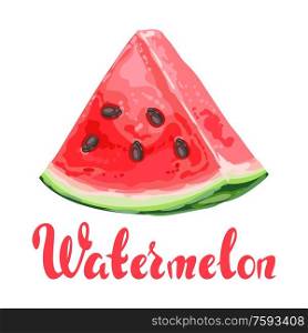 Background with ripe watermelon slice. Summer fruit decorative illustration.. Background with ripe watermelon slice.